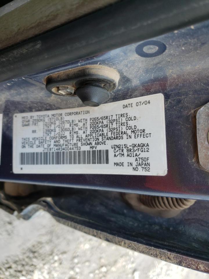 Photo 10 from auction – 2004 TOYOTA 4RUNNER SR with VIN JTEBT14R340044753