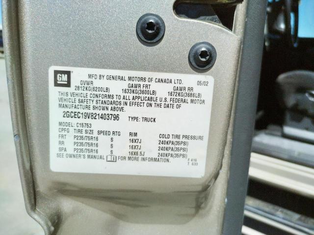 Photo 10 from auction – 2002 CHEVROLET SILVERADO with VIN 2GCEC19V821403796