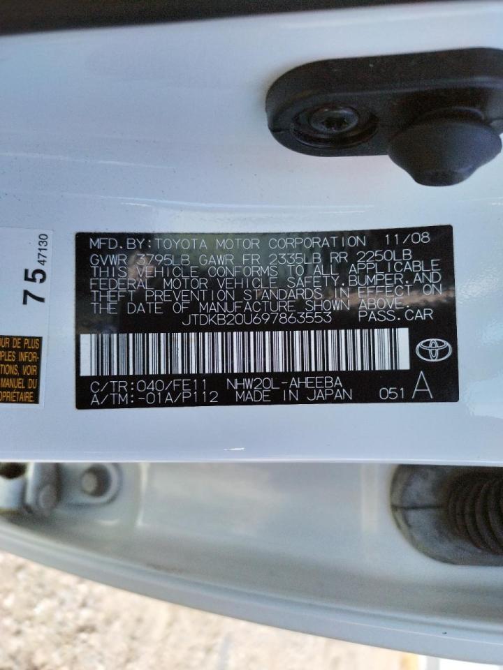 Photo 10 from auction – 2009 TOYOTA PRIUS with VIN JTDKB20U697863553