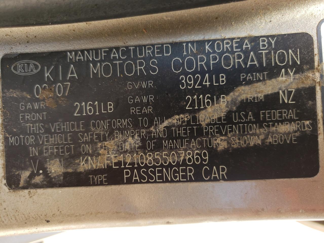 Photo 10 from auction – 2008 KIA SPECTRA with VIN KNAFE121085507869