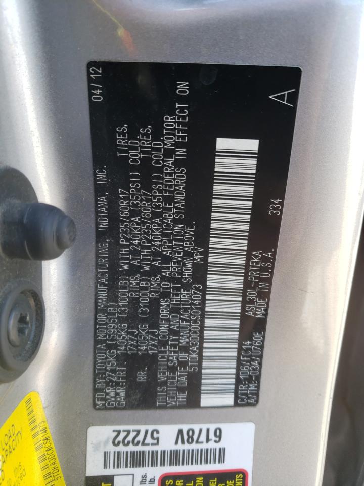 Photo 10 from auction – 2012 TOYOTA SIENNA BAS with VIN 5TDKA3DC0CS014073
