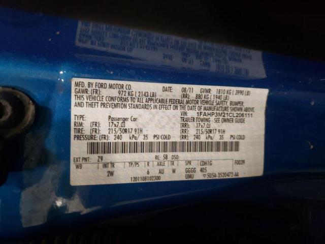 Photo 10 from auction – 2012 FORD FOCUS SEL with VIN 1FAHP3M21CL206111