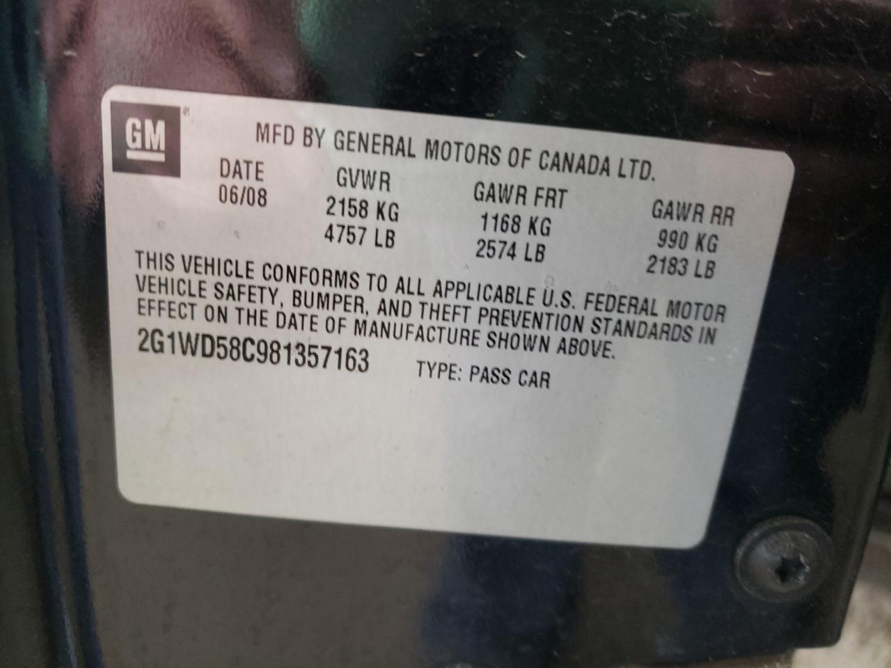 Photo 10 from auction – 2008 CHEVROLET IMPALA SUP with VIN 2G1WD58C981357163