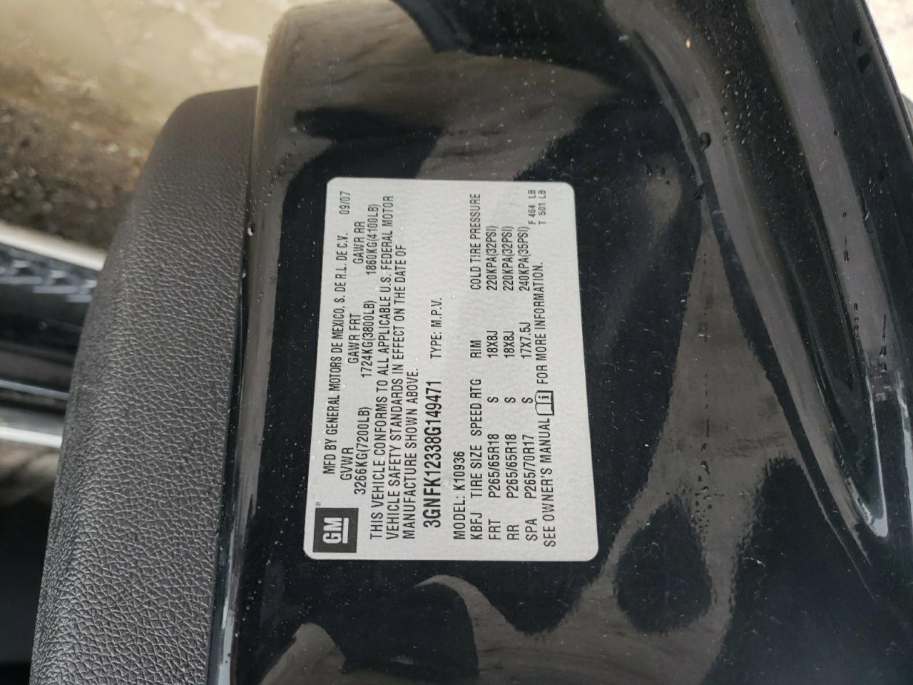 Photo 10 from auction – 2008 CHEVROLET AVALANCHE with VIN 3GNFK12338G149471