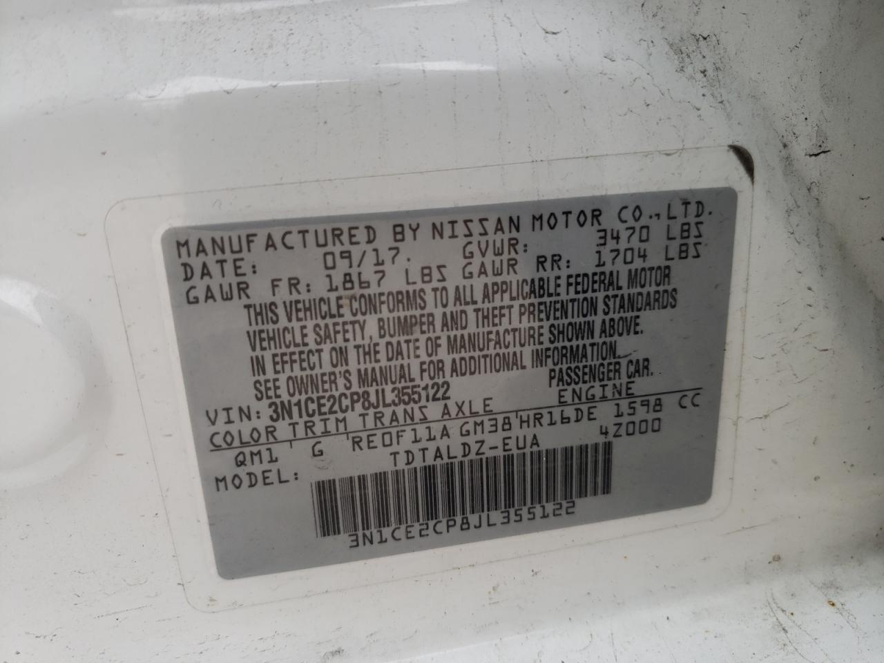 Photo 10 from auction – 2018 NISSAN VERSA NOTE with VIN 3N1CE2CP8JL355122