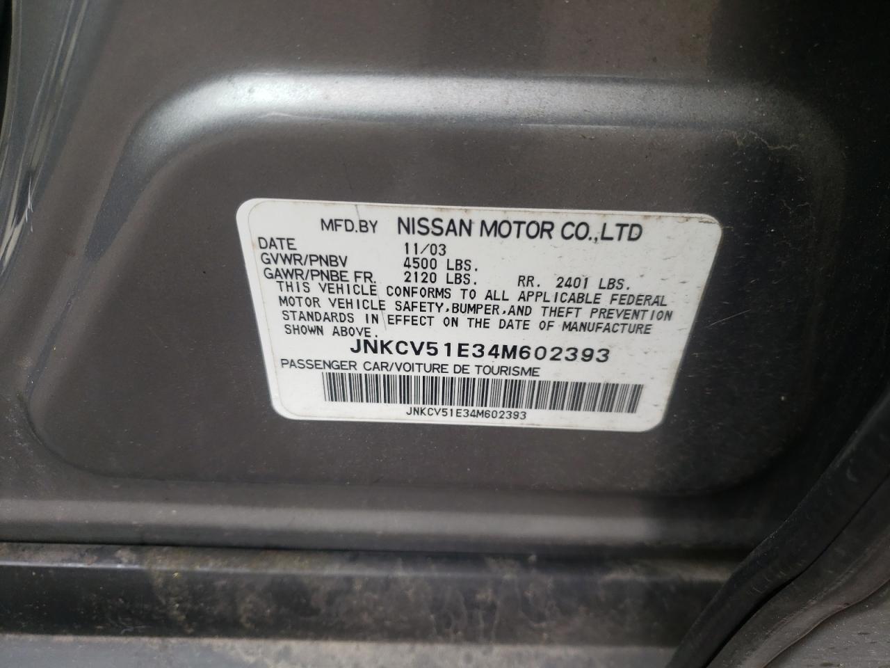 Photo 10 from auction – 2004 INFINITI G35 with VIN JNKCV51E34M602393