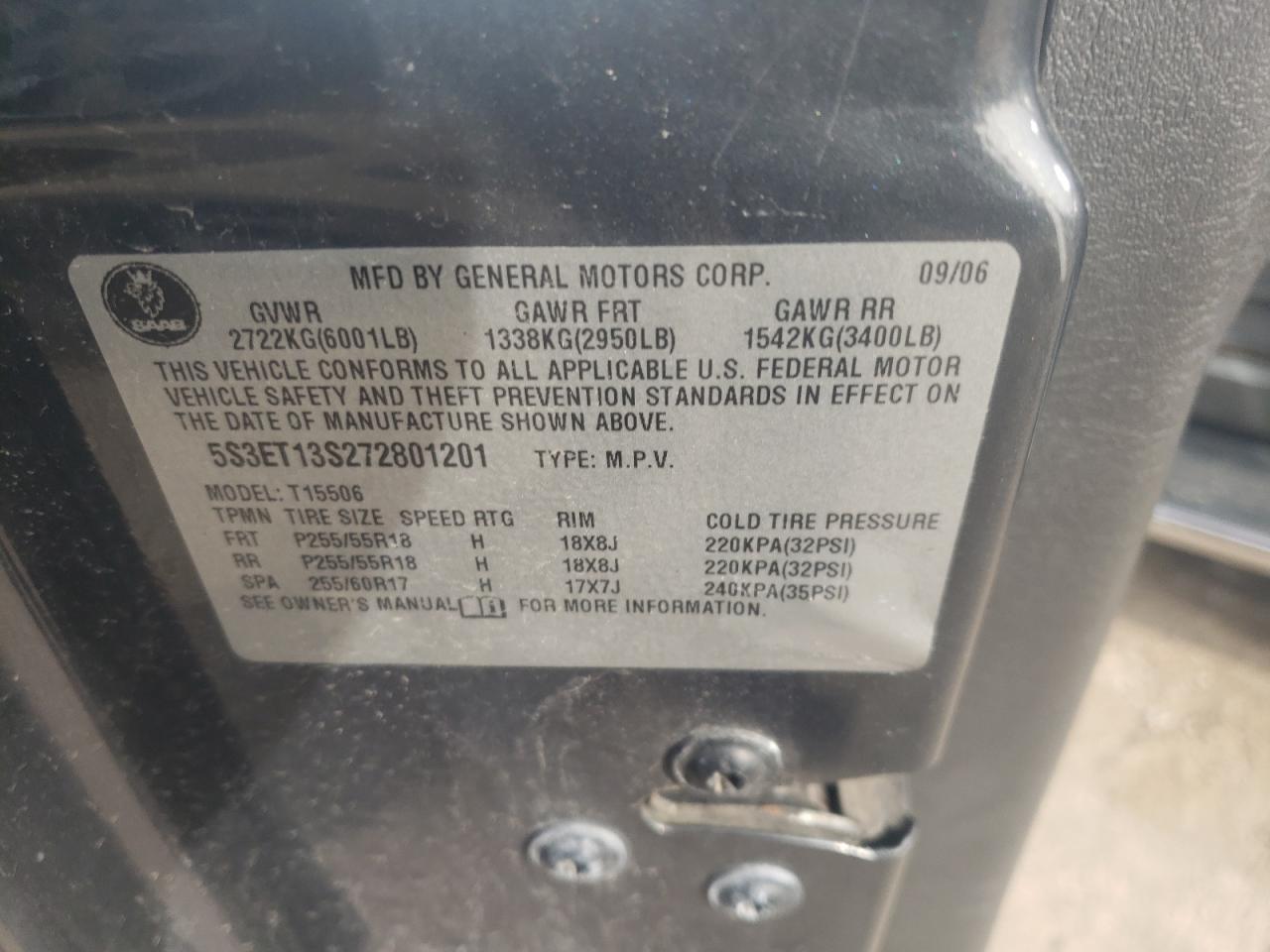 Photo 10 from auction – 2007 SAAB 9-7X 4.2I with VIN 5S3ET13S272801201