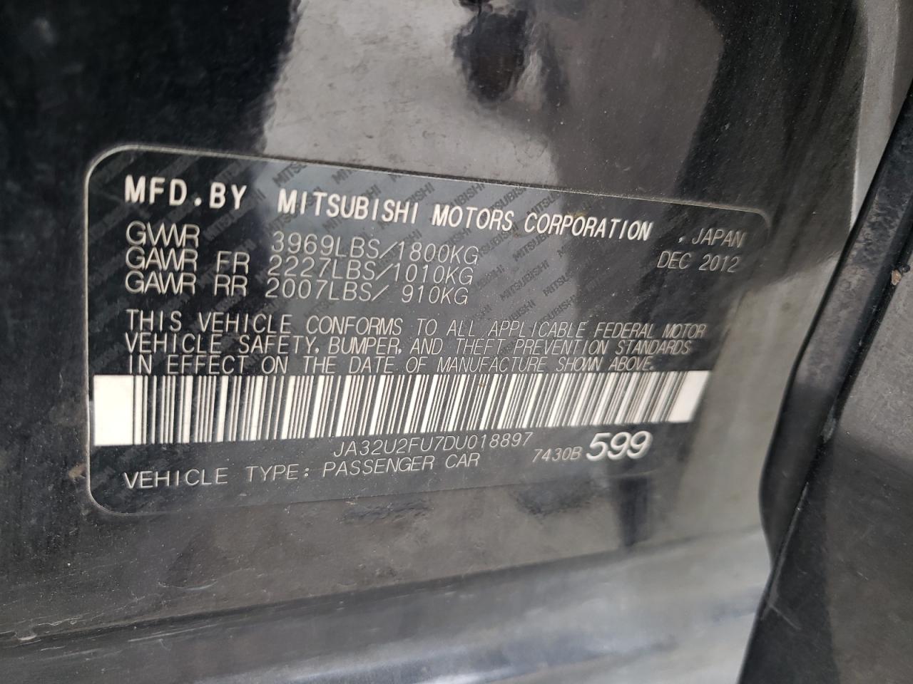 Photo 10 from auction – 2013 MITSUBISHI LANCER ES/ with VIN JA32U2FU7DU018897