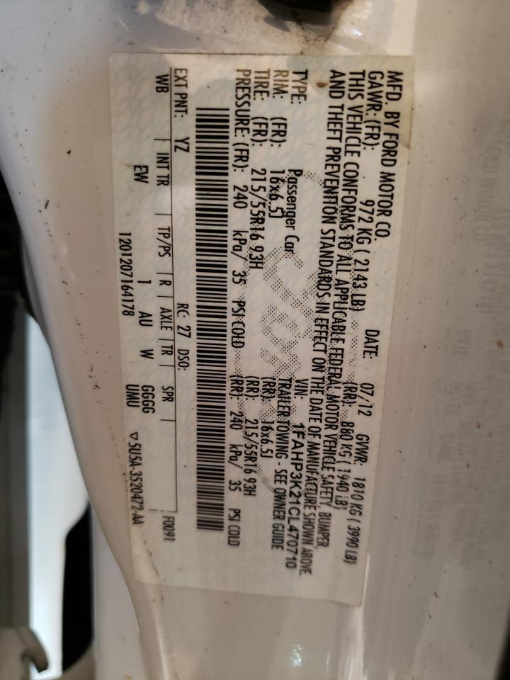 Photo 10 from auction – 2012 FORD FOCUS SE with VIN 1FAHP3K21CL470710