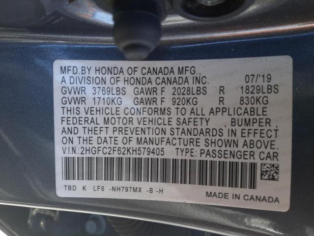 Photo 10 from auction – 2019 HONDA CIVIC LX with VIN 2HGFC2F62KH579405