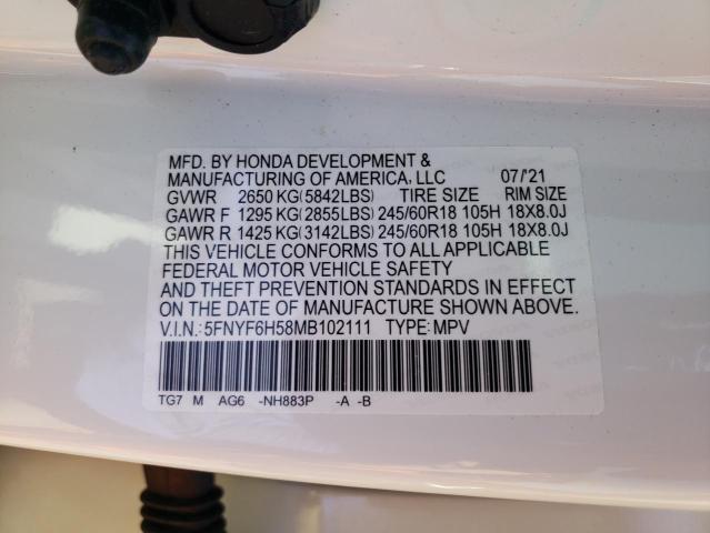 Photo 10 from auction – 2021 HONDA PILOT EXL with VIN 5FNYF6H58MB102111