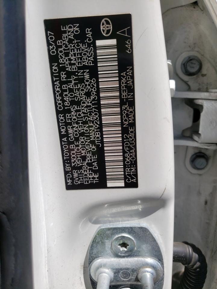 Photo 10 from auction – 2007 TOYOTA YARIS with VIN JTDBT923071139626