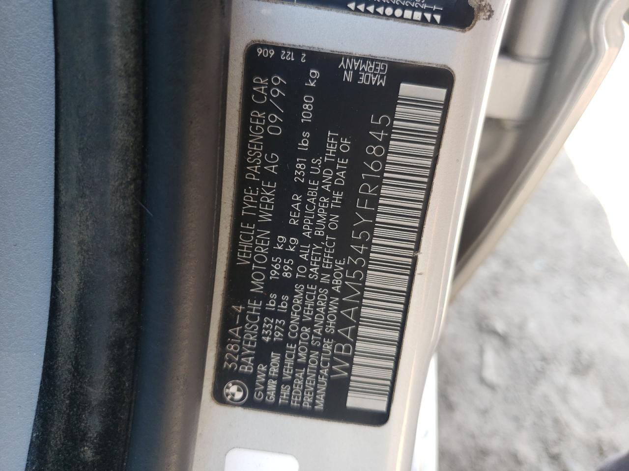 Foto 10 de la subasta – 2000 BMW 328 I con VIN WBAAM5345YFR16845