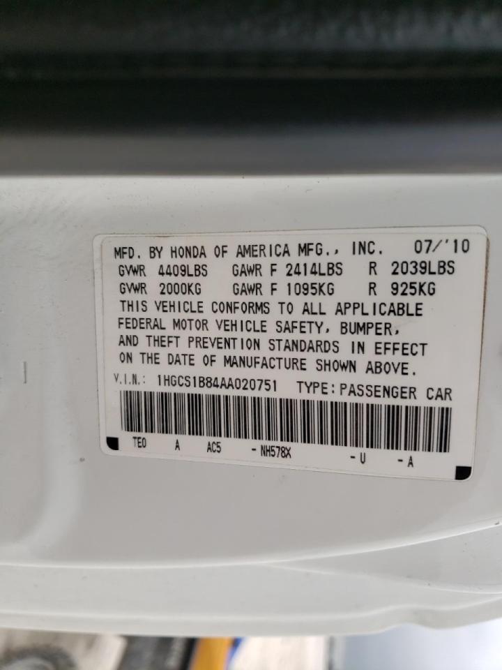 Photo 10 from auction – 2010 HONDA ACCORD EXL with VIN 1HGCS1B84AA020751