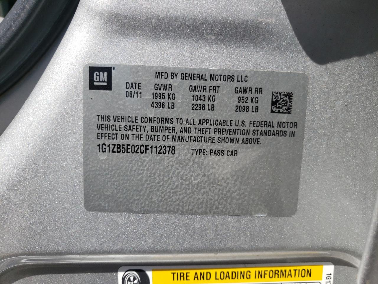 Photo 10 from auction – 2012 CHEVROLET MALIBU LS with VIN 1G1ZB5E02CF112378