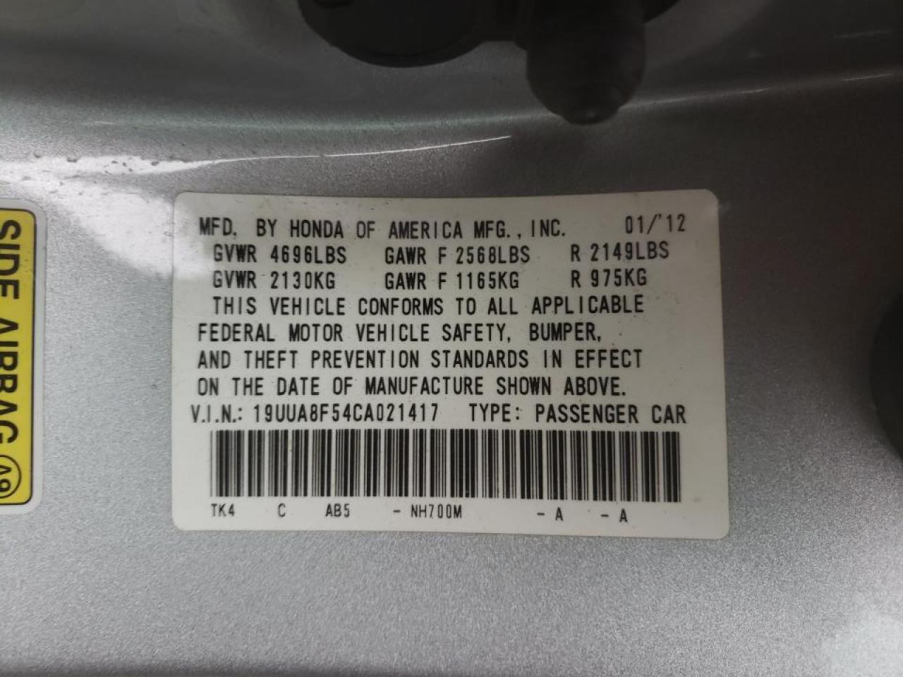 Photo 10 from auction – 2012 ACURA TL with VIN 19UUA8F54CA021417