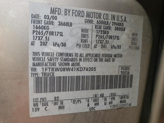 Photo 10 from auction – 2001 FORD F150 SUPER with VIN 1FTRW08W41KD76205