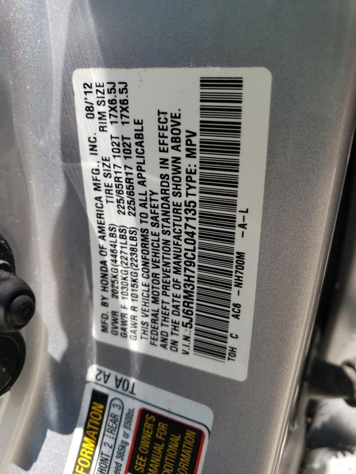 Photo 10 from auction – 2012 HONDA CR-V EXL with VIN 5J6RM3H79CL047135