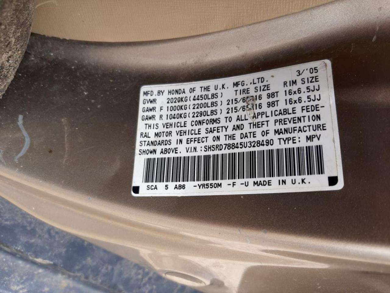 Photo 10 from auction – 2005 HONDA CR-V EX with VIN SHSRD78845U328490