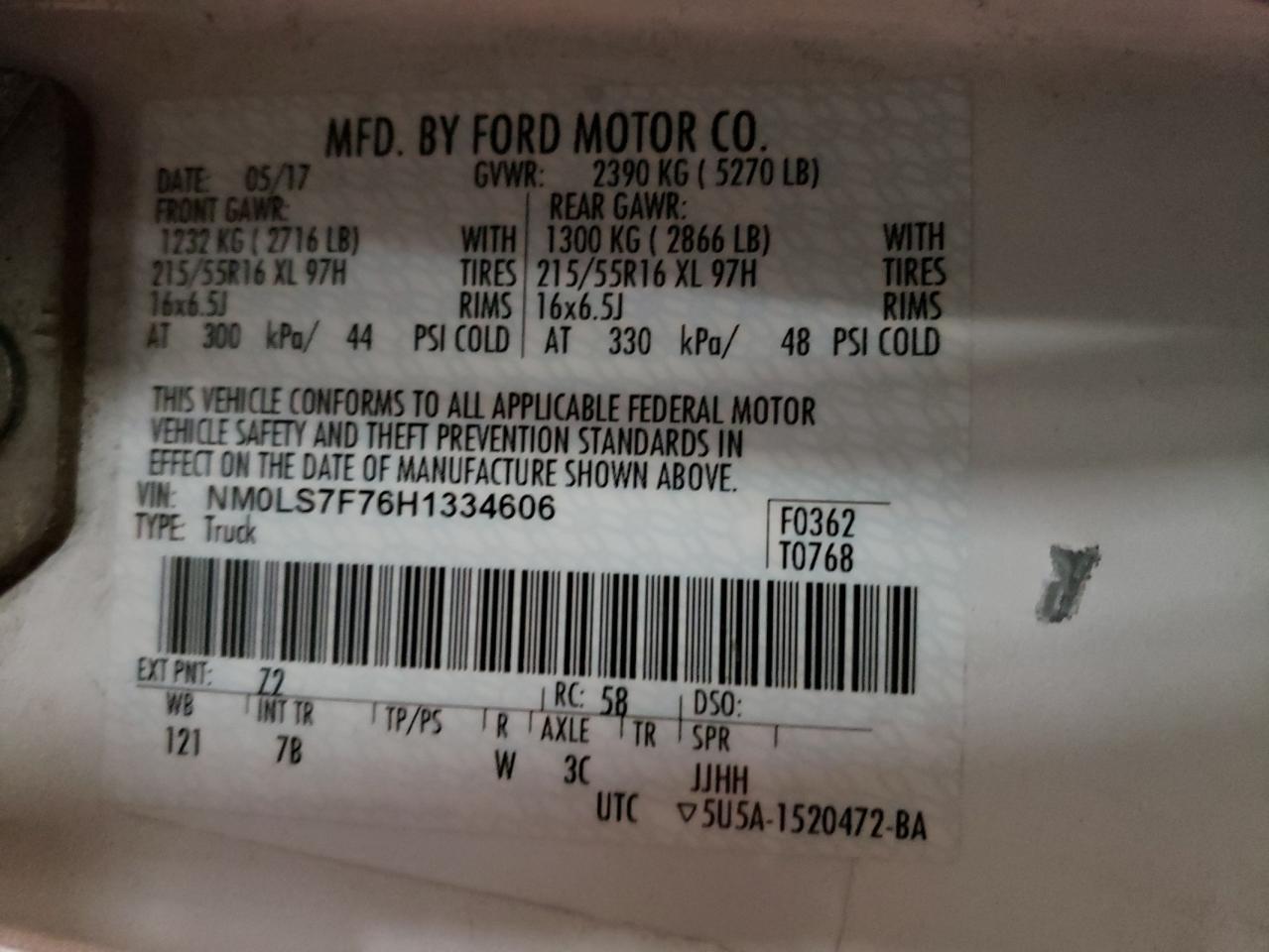 Photo 10 from auction – 2017 FORD TRANSIT CO with VIN NM0LS7F76H1334606