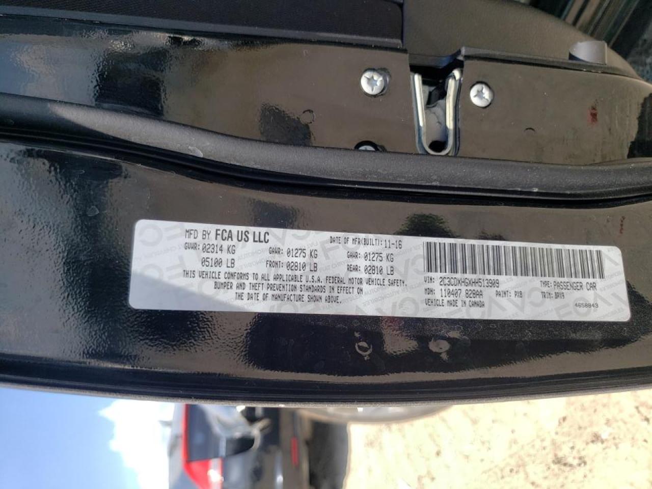 Photo 10 from auction – 2017 DODGE CHARGER SX with VIN 2C3CDXHGXHH513909