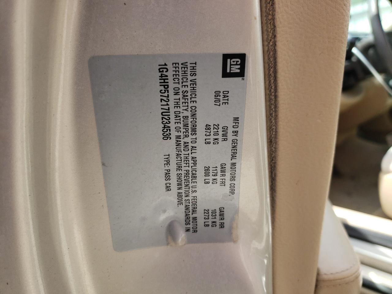 Photo 10 from auction – 2007 BUICK LUCERNE CX with VIN 1G4HP57217U234536