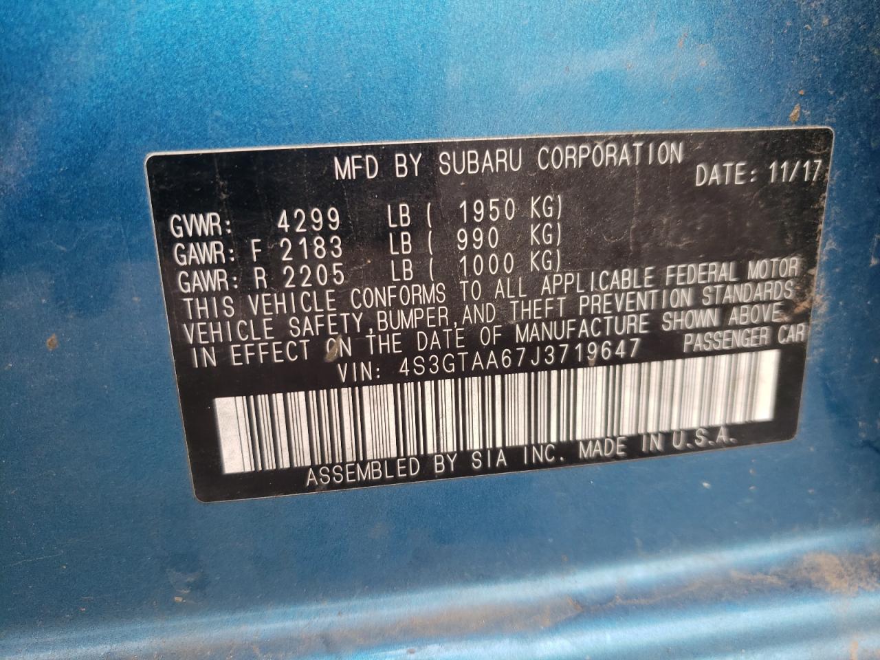 Photo 10 from auction – 2018 SUBARU IMPREZA with VIN 4S3GTAA67J3719647