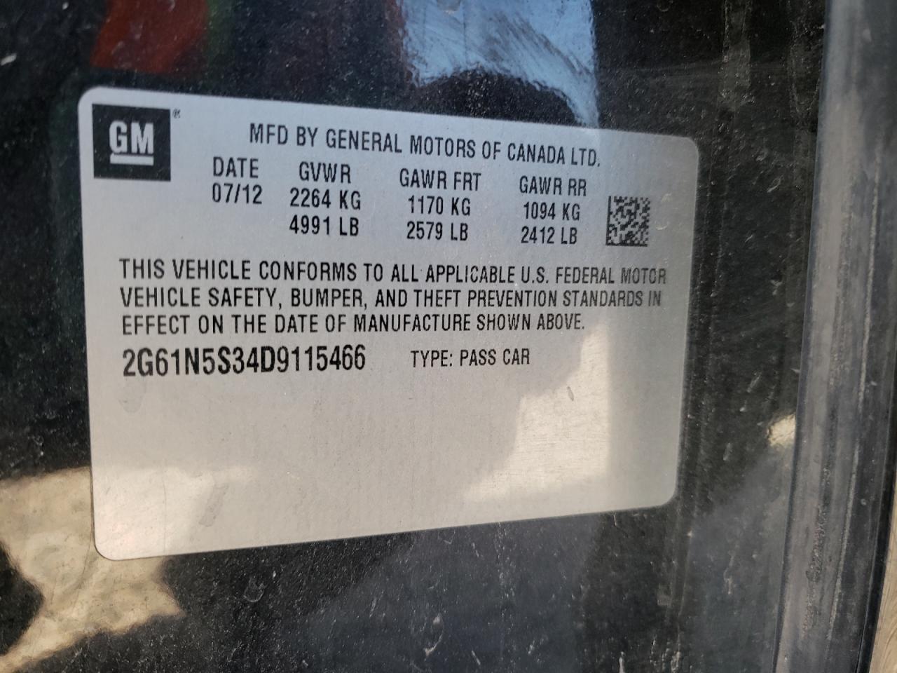 Photo 10 from auction – 2013 CADILLAC XTS with VIN 2G61N5S34D9115466