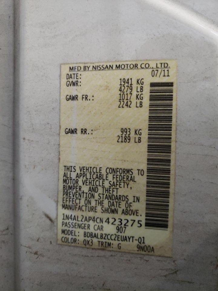 Photo 10 from auction – 2012 NISSAN ALTIMA BAS with VIN 1N4AL2AP4CN423275