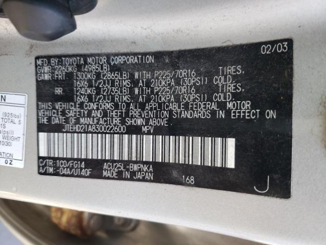 Photo 10 from auction – 2003 TOYOTA HIGHLANDER with VIN JTEHD21A830022600