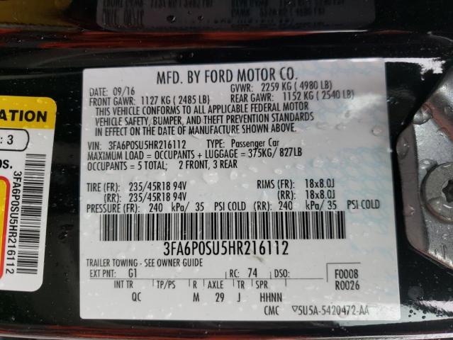 Photo 10 from auction – 2017 FORD FUSION TIT with VIN 3FA6P0SU5HR216112