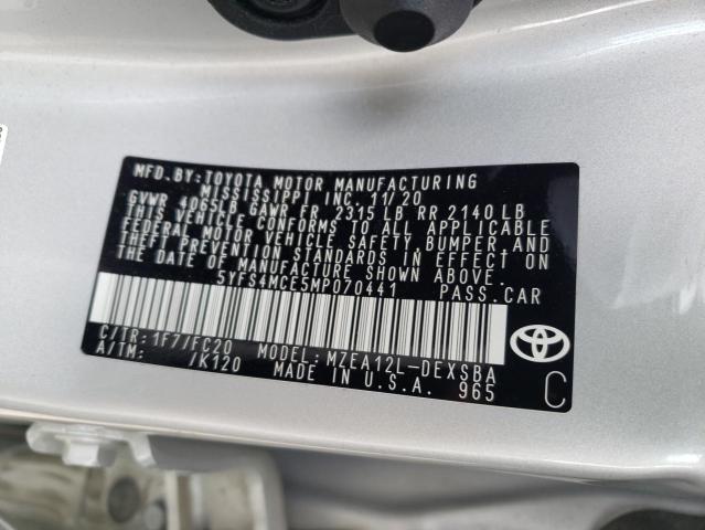 Photo 10 from auction – 2021 TOYOTA COROLLA SE with VIN 5YFS4MCE5MP070441