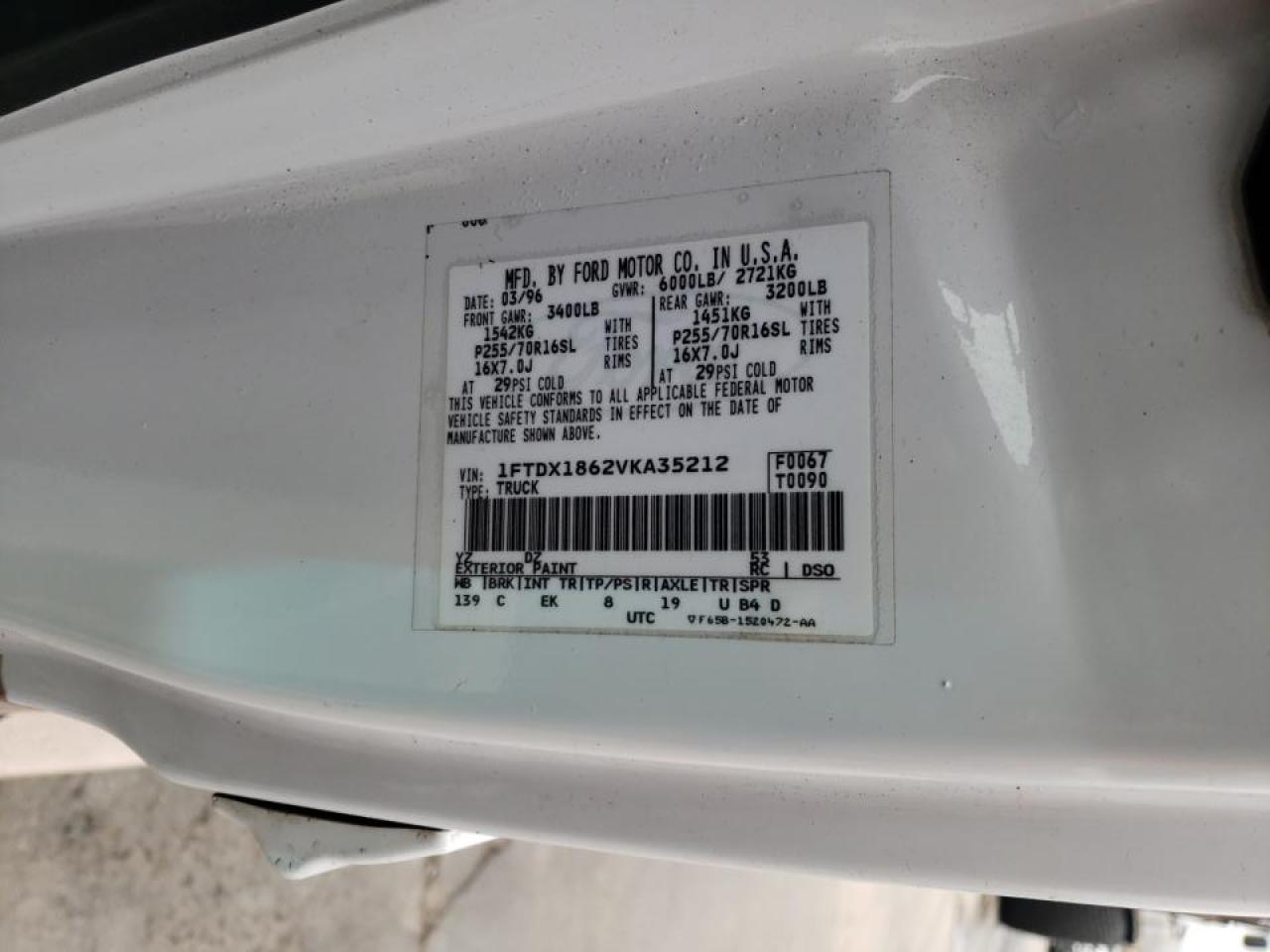 Photo 10 from auction – 1997 FORD F150 with VIN 1FTDX1862VKA35212