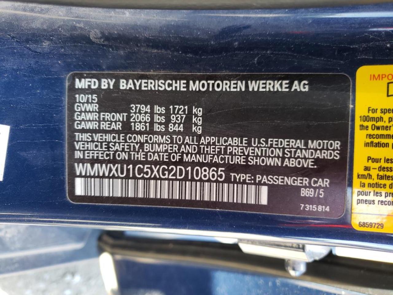 Photo 10 from auction – 2016 MINI COOPER with VIN WMWXU1C5XG2D10865