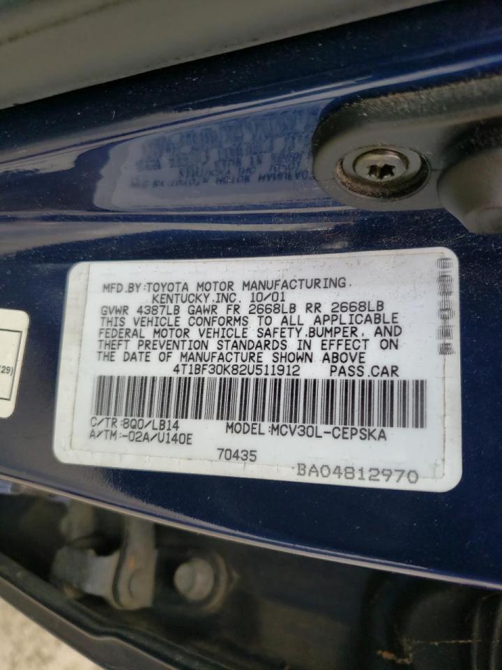 Photo 10 from auction – 2002 TOYOTA CAMRY LE with VIN 4T1BF30K82U511912