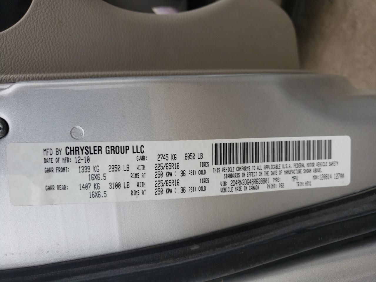 Photo 10 from auction – 2011 DODGE GRAND CARA with VIN 2D4RN3DG4BR638801