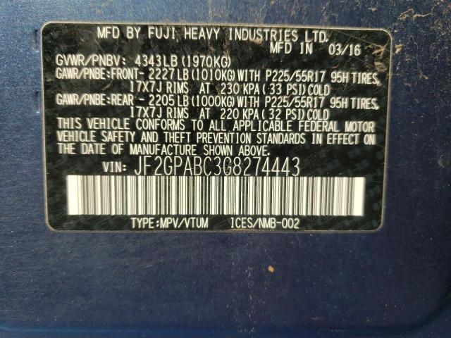 Photo 10 from auction – 2016 SUBARU CROSSTREK with VIN JF2GPABC3G8274443