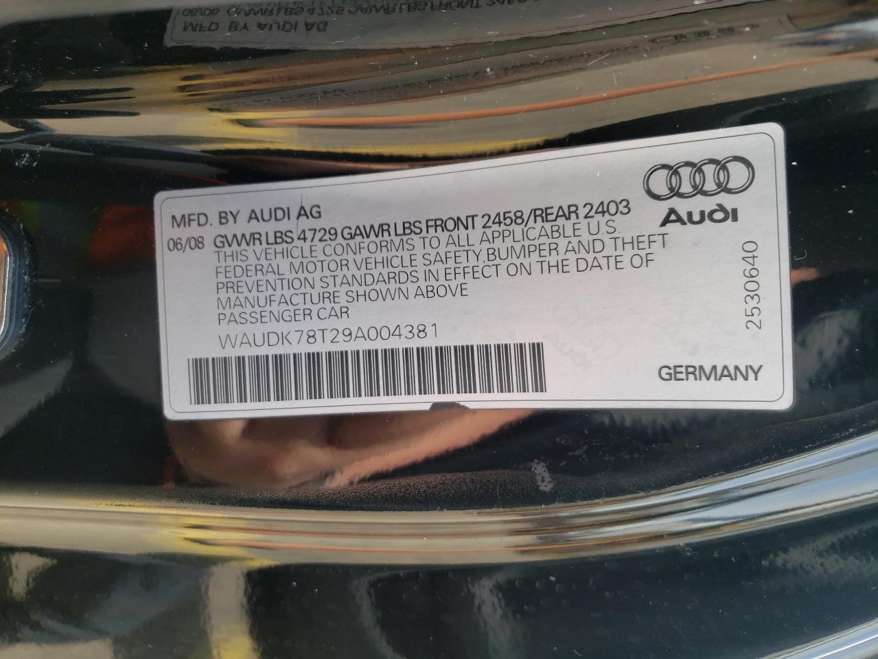 Photo 10 from auction – 2009 AUDI A5 with VIN WAUDK78T29A004381