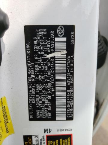 Photo 10 from auction – 2011 TOYOTA CAMRY BASE with VIN 4T1BF3EK3BU749840