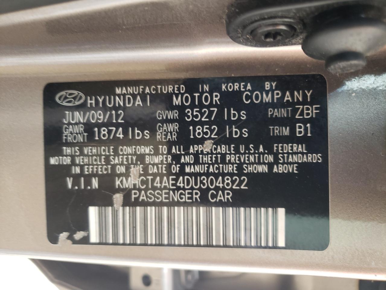 Photo 10 from auction – 2013 HYUNDAI ACCENT GLS with VIN KMHCT4AE4DU304822