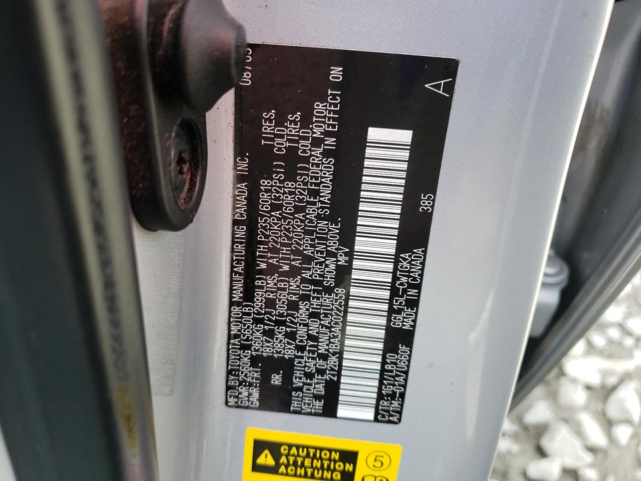 Photo 10 from auction – 2010 LEXUS RX 350 with VIN 2T2BK1BA3AC022558