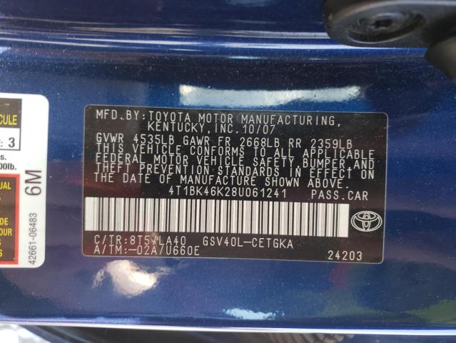 Photo 10 from auction – 2008 TOYOTA CAMRY LE with VIN 4T1BK46K28U061241