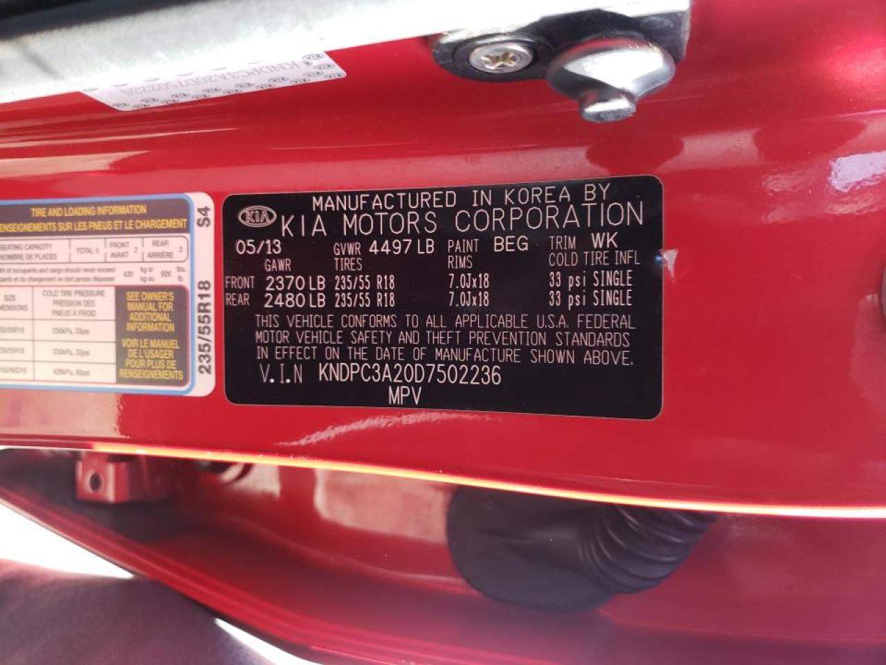 Photo 10 from auction – 2013 KIA SPORTAGE E with VIN KNDPC3A20D7502236