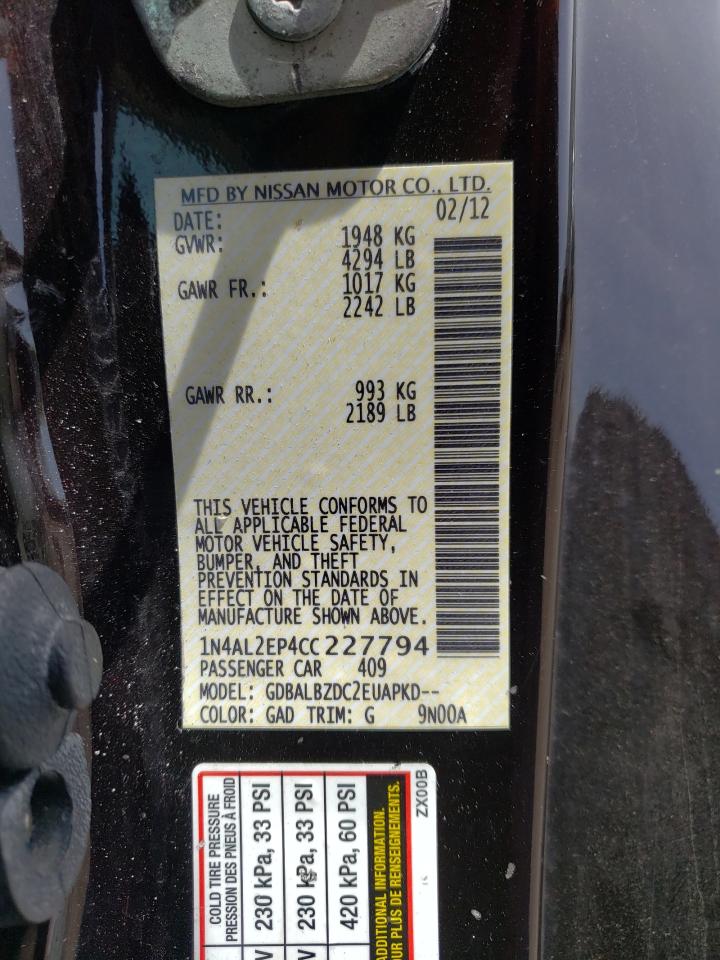 Photo 10 from auction – 2012 NISSAN ALTIMA S with VIN 1N4AL2EP4CC227794