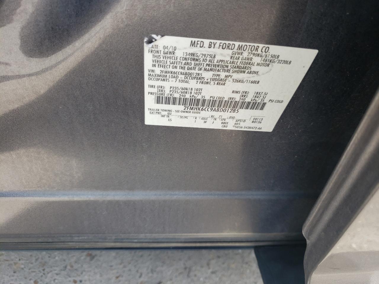 Photo 10 from auction – 2010 FORD FLEX SEL with VIN 2FMHK6CC9ABD01285