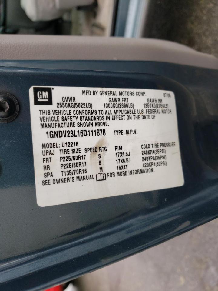 Photo 10 from auction – 2006 CHEVROLET UPLANDER L with VIN 1GNDV23L16D111878