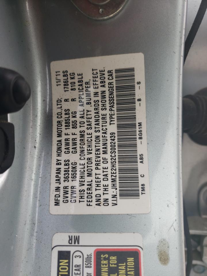 Photo 10 from auction – 2012 HONDA INSIGHT LX with VIN JHMZE2H52CS002439