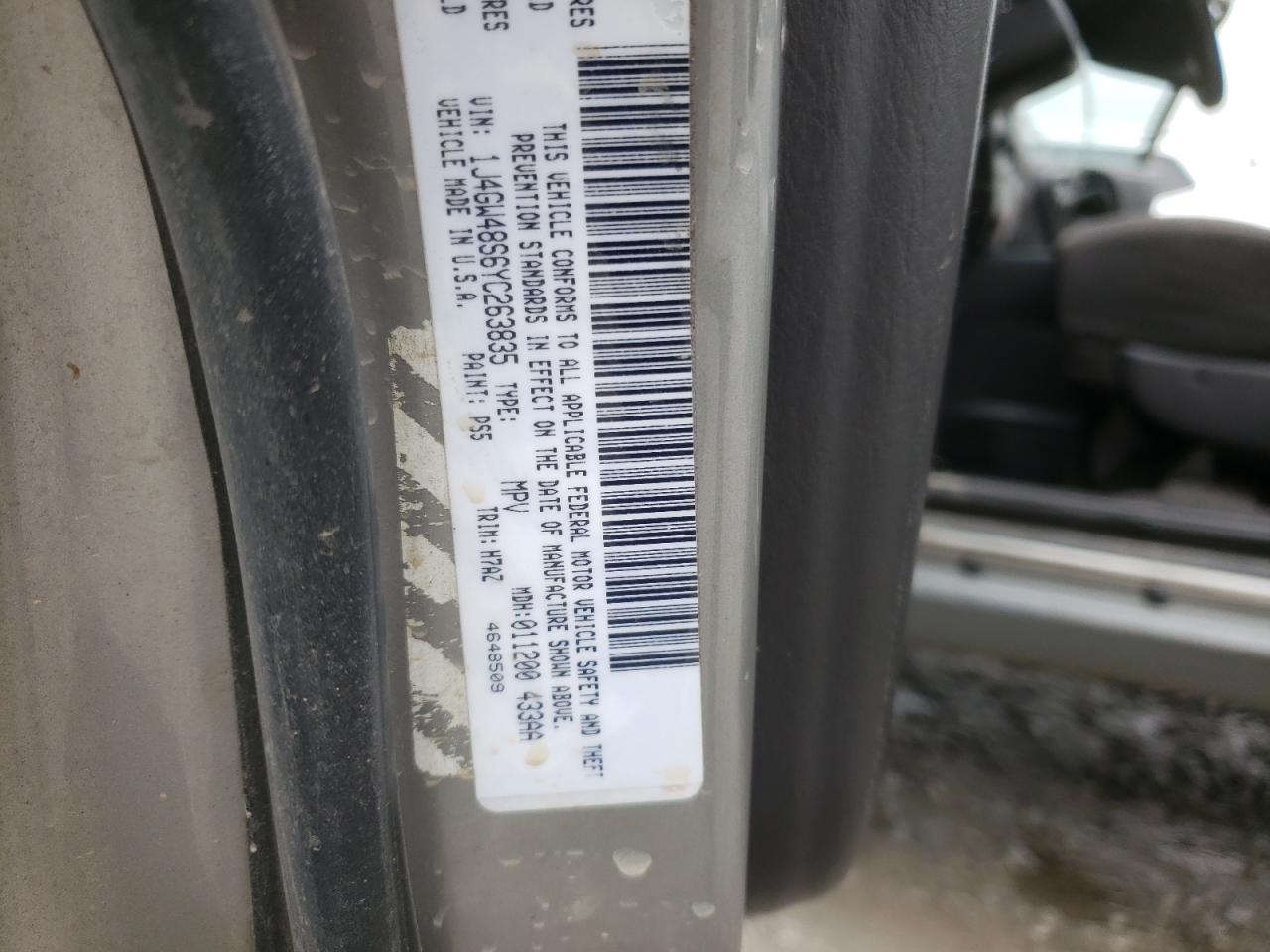 Photo 10 from auction – 2000 JEEP CHEROKEE with VIN 1J4GW48S6YC263835