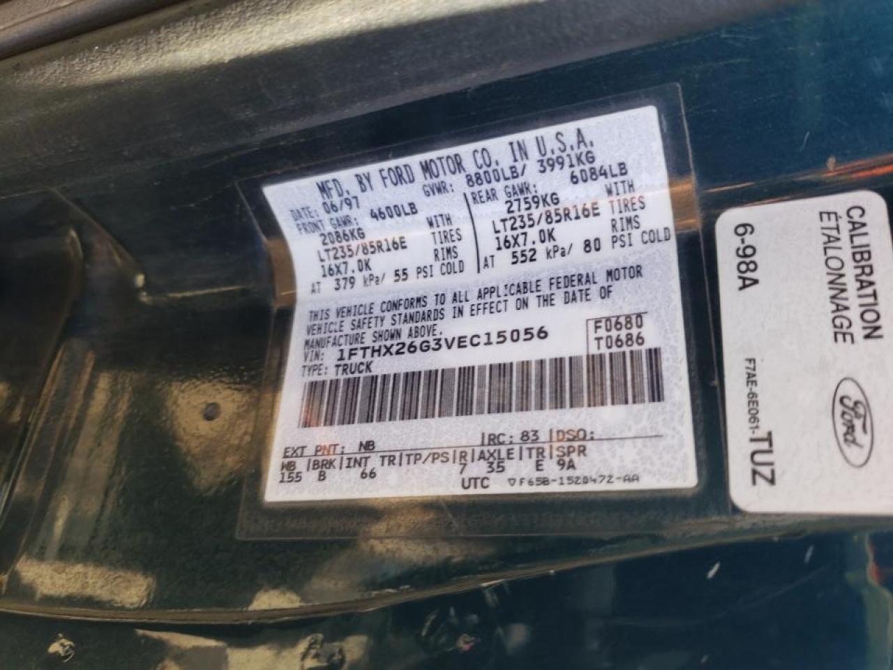 Photo 10 from auction – 1997 FORD F250 with VIN 1FTHX26G3VEC15056