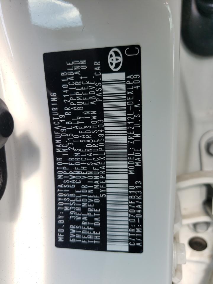 Photo 10 from auction – 2020 TOYOTA COROLLA LE with VIN 5YFEPRAEXLP058403
